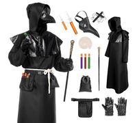 Plague Doctor Mask Costumes Set Cloak for Adults Black Death Doctor Costume Halloween Cosplay Plague Dr Outfit (Small, Black)