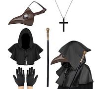 Plague Doctor Mask - Halloween Retro Steampunk Bird Costume With PU Leather Long Nose Beak, Cloak, and Cane for Cosplay Party (Brown)