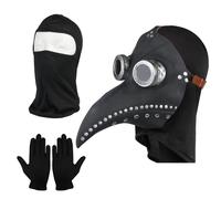 Plague Doctor Mask, Long Nose Beak Steampunk Props and Black Gloves, Retro Leather Plague Doctor Bird Mask, Full Face Mask for Halloween Costume Props Festival Party Dress Up