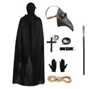 Plague Doctor Mask Plague Doctor Costume Halloween Mask Halloween Props Set, Leather Bird Masks Gothic with Full Face Masks Cane Hooded Cloak Gloves Cross Necklace Ring Buckle Belt for Cosplay