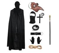 Plague Doctor Mask Plague Doctor Costume Halloween Mask Halloween Props Set, Leather Bird Masks Gothic with Full Face Masks Cane Hooded Cloak Gloves Cross Necklace Ring Buckle Belt for Cosplay