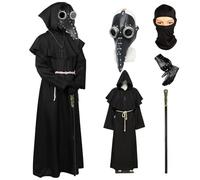 Plague Doctor Mask Props, Long Nose Bird Beak Steampunk Masks Priest Robe Leather Gloves Cross Necklace Scepter Belt Balaclava Steampunk Fancy Dress Up Cosplay Costume for Halloween Carnival Party