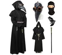 Plague Doctor Mask Props, Long Nose Bird Beak Steampunk Masks Priest Robe Leather Gloves Cross Necklace Scepter Belt Balaclava Steampunk Fancy Dress Up Cosplay Costume for Halloween Carnival Party
