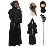 Plague Doctor Mask Props, Long Nose Bird Beak Steampunk Masks Priest Robe Leather Gloves Cross Necklace Scepter Belt Balaclava Steampunk Fancy Dress Up Cosplay Costume for Halloween Carnival Party
