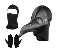 Plague Doctor Mask, Retro Leather Bird Mask Long Nose Beak Steampunk Props Bird Mask and Black Gloves, Full Face Mask for Halloween Party Costume Accessories