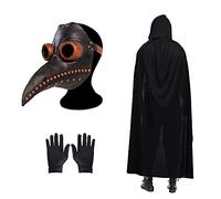 Plague Doctor Mask - Steampunk Cosplay Mask with Bird Beak, Adjustable, Black Hooded Cloak & Gloves for Halloween Party, Punk Carnival, Masquerade