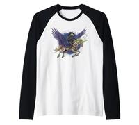 Plague Doctor Riding a Flying Unicorn Zombie Fantasy Art Raglan Baseball Tee