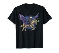 Plague Doctor Riding a Flying Unicorn Zombie Fantasy Art T-Shirt