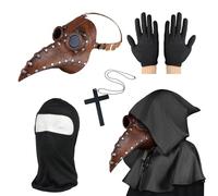 Plague Doctors Mask, Halloween Costume for Men, Plague Doctor Costume Steampunk Bird Mask for Adult, Bronze Sliver Halloween Facemask with Gloves and Hooded Cloak Cape for Gothic Hallowtide Decor