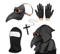 Plague Doctors Mask, Halloween Costume for Men, Steampunk Bird Mask Plague Doctor Costume for Adult, Black Bronze Halloween Facemask with Gloves and Hooded Cloak Cape for Gothic Hallowtide Decor