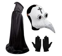 Plague Doctors Mask, Halloween Costume Props Long Nose Beak Mask, Gothic Cosplay Bird Mask Latex Steampunk Beak Mask with Black Hooded Cloak and Gloves for Halloween Cosplay Masquerade