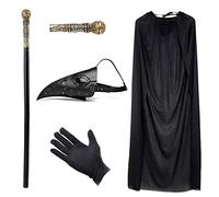 Plague Doctors Mask Long Nose Bird Steampunk Mask Halloween Costume Props Gothic Retro Leather Bird Mask with Black Gloves, Cane, Black Hooded Cloak for Halloween Party Masquerade