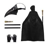 Plague Doctors Mask Long Nose Bird Steampunk Mask Halloween Mask with Unisex Hooded Cloak Cape, Cane, Black Gloves for Masquerade Halloween Costume Props