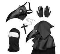 Plague Doctors Mask, Steampunk Bird Mask Plague Doctor Costume for Adult, Halloween Costume for Men, Black Halloween Facemask with Gloves and Hooded Cloak Cape for Gothic Hallowtide Decor Props