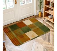 Plaid Area Rug, Fall Rustic Square Block Fall Green Non-Slip Doormat Accents Rug Fade Resistant Bathroom Entryway Bedside Laundry Room Decor 2' X 3'