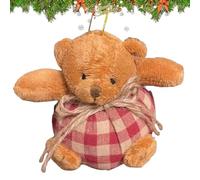 Plaid Bear Ornaments on The Tree | 4 Inch Mini Stuffed Plush Plaid Bears Christmas Tree Hanging Decorations | Christmas Bear Ornaments for Holiday Festival Xm as Party