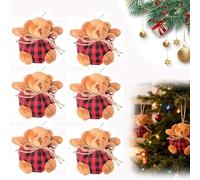 Plaid Bear Ornaments on The Tree - Mini Stuffed Plush Bears for Christmas Tree Decor, 4 Inch Beige and Burgundy Animal Hanging Decor with Keychain for Holiday Party (Red 6pcs)