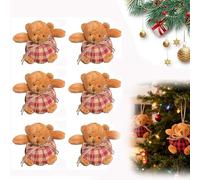 Plaid Bear Ornaments on The Tree - Mini Stuffed Plush Bears for Christmas Tree Decor, 4 Inch Beige and Burgundy Animal Hanging Decor with Keychain for Holiday Party (Pink 6pcs)