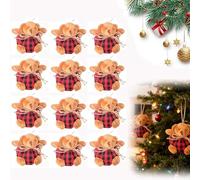 Plaid Bear Ornaments on The Tree - Mini Stuffed Plush Bears for Christmas Tree Decor, 4 Inch Beige and Burgundy Animal Hanging Decor with Keychain for Holiday Party (Red 12pcs)
