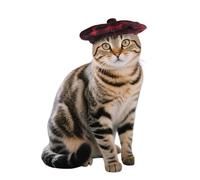 Plaid Beret Hat for Cats Dogs,Classic Grid Pet Cap with Adjustable Chin Strap,Cat Dog Costume Hair Accessory Princess Hat for Photo Daily Walks_L(Red)