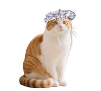 Plaid Beret Hat for Cats Dogs,Classic Grid Pet Cap with Adjustable Chin Strap,Cat Dog Costume Hair Accessory Princess Hat for Photo Daily Walks_S(Grey)