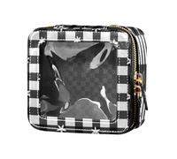 Plaid Black&White Small Flowers Clear Makeup Bag for Purse Waterproof Travel Toiletry Bag for Flying