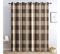 Plaid Blackout Curtains for Bedroom, Brown Check Gingham Curtains for Living Room 54 Drop, Patterned Window Treatments Home Decor, Thermal Eyelet Drapes, 66 x 54 Inch, 2 Panels