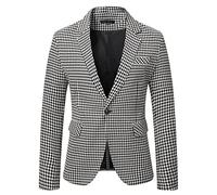 Plaid Blazer Men Houndstooth Blazer Men Slim Fit Suit Coat Regular Classic Suits Jacket Single Breasted Button Blazers Business Office Wedding Suit Jacket Check Dress Blazers For Mens Uk