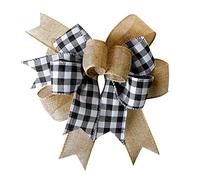 Plaid Bow Hessian Black White Checked Sheets for Wreath Kitchen Decoration Black White Hessian Bows Christmas Wreath Arches Large Checked Ceiling Mount Hanging Chair (B, One Size)