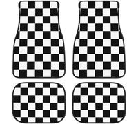Plaid Car Floor Mats Set of 4,Geometric Checkered Plaid Pattern Vehicle Front Rear Carpets Mats Black White Car Floor Rugs Non-Slip Auto Foot Mats Car Accessories Universal Fit for Car Truck Van