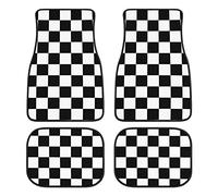 Plaid Car Floor Mats Set of 4,Geometric Checkered Plaid Pattern Vehicle Front Rear Carpets Mats Black White Car Floor Rugs Non-Slip Auto Foot Mats Car Accessories Universal Fit for Car SUV Truck Van