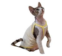 Plaid Cat Tank Top for Sphynx Devon Rex, 4 Colors Blue Pink Yellow Green, Lace Trim Cotton Summer Outfit for Hairless Cats, Cute Basic Top XS to XXXL (L-,Yellow)
