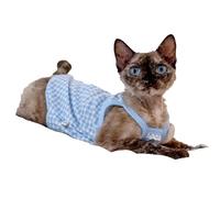 Plaid Cat Tank Top for Sphynx Devon Rex, 4 Colors Blue Pink Yellow Green, Lace Trim Cotton Summer Outfit for Hairless Cats, Cute Basic Top XS to XXXL (3XL-,Blue)