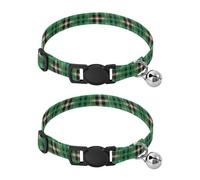 Plaid Check Green Tartan Comfortable Cat Collar, 2 Pack Small Dog Collar with Bell