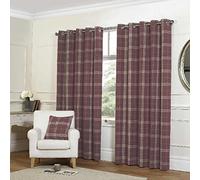 Plaid Check Luxury Woven Fully Lined Ring Top New Checked Eyelet Pair of Curtains, Polyester, Raspberry, 66 x 90-Inch