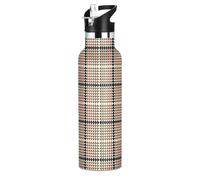 Plaid Checked Decor Retro Lightweight Kids Water Bottle 20 Oz with Straw Lid Double Wall Vacuum Insulated Bottles for Travel, Camping, Sports