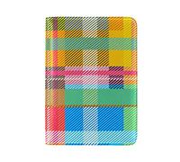 Plaid Checkers Stripes Rainbow Colorful Genuine Leather Travel Passport Covers, Microfiber Leather Travel Wallet Holder Case Protector for Women and Men