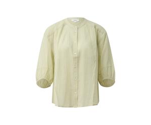 Plaid Cotton Blouse with High Collar and 3/4 Sleeves Women s.Oliver Vert 46