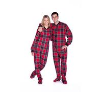 Plaid Cotton Flannel Adult Footed Pajamas w/Drop-seat, Red, XL