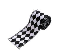 Plaid Craft Ribbon, Elegant Black and White Decorative Fabric for Holiday Design, Premium Texture with Timeless Pattern, Art Supply for Gift Wrapping, Fab