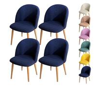Plaid Curved Back Dining Chair Cover, Round Stool Protector for Dining Living Room Hotel,Blue 4pcs,