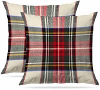 Plaid Cushion Covers 40x40cm, Scottish Tartan Red and White Wool Plaid Pattern Symmetric Square Print Double Sided Decorative Pillow Case Throw Pillows Cover
