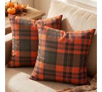 Plaid Cushion Covers 50x50cm Burnt Orange Olive Brown Texture Warm Autumn Tones Soft Decorative Throw Pillow Cases Excellent for Living Room Sofa Bedroom Reading Nook Set of 2 Rustic Home Decor
