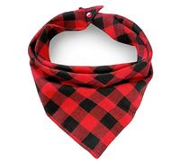 Plaid Dog Bandana with Button, Dual Layer Soft Cotton Triangle Dog Scarf Kerchief Washable Girl Boy Dog Bandanas Adjustable Accessories for Small Medium Large Dog Puppy Pet (Red, Small)