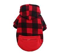 Plaid Dog Clothes Cat Pet Winter Coat with Zipper Pocket Chest Strap Warm Fleece Jacket for Small Medium Large (Red, XS)