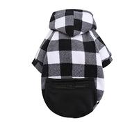 Plaid Dog Clothes Cat Pet Winter Coat with Zipper Pocket Chest Strap Warm Fleece Jacket for Small Medium Large (Grey, 2XL)