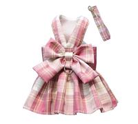 Plaid Dog Dress Harness With Leash Set Puppy Dresses For Small Medium Dogs Female Adjustable Doggie Summer Dresses Yorkie Chihuahua Clothes Girl Pet Apparel Cats Pet Clothes for Small Dogs Tutu (E, L)