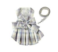 Plaid Dog Dress with Bow Tie, Harness and Leash Set for Dogs, Wedding Dress, Puppy Clothes, Dog Skirt for Medium Dogs, Cats and Girls Chihuahua Clothes (Purple, XL)