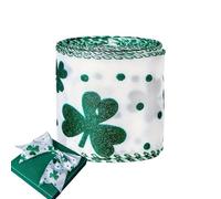 Plaid Dots Fabric Ribbon Shamrock Print Craft Ribbon - Green Grosgrain Ribbon - Soft Grosgrain Ribbon with St Patrick's Decoration for Multiple Uses