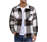 Plaid Flannel Jackets for Men UK Button Down Shirt Jacket Casual Smart Long Sleeve Cardigan Checkered Printing Lapel Flannel Shirts Autumn Winter Fashion Outdoor Coats with Pockets